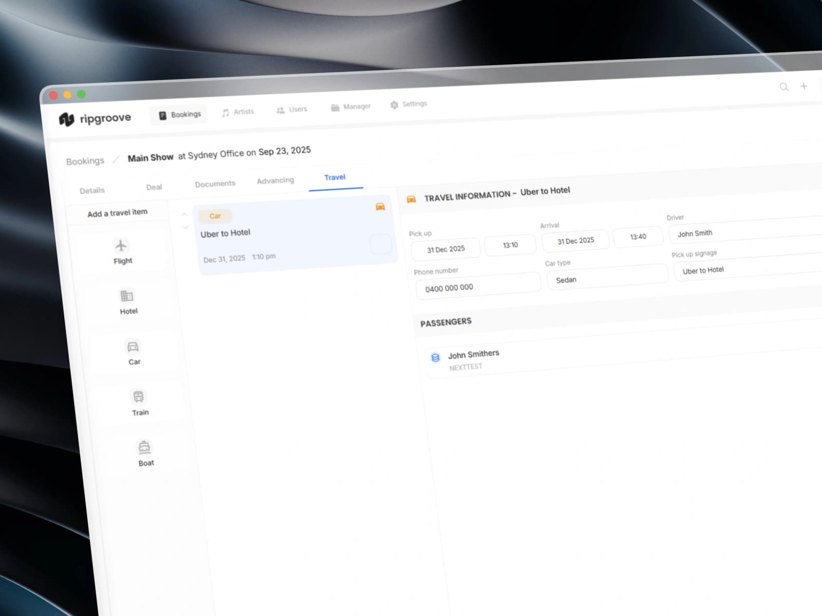 UNDR CTRL travel management dashboard view