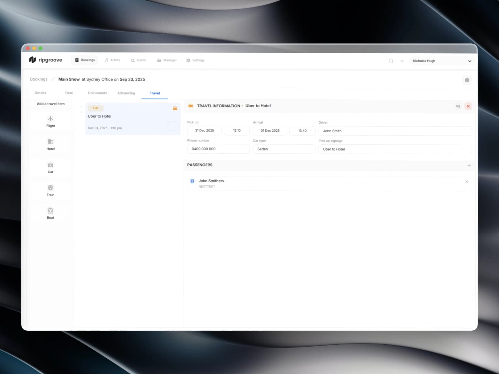 UNDR CTRL travel logistics workflow screen