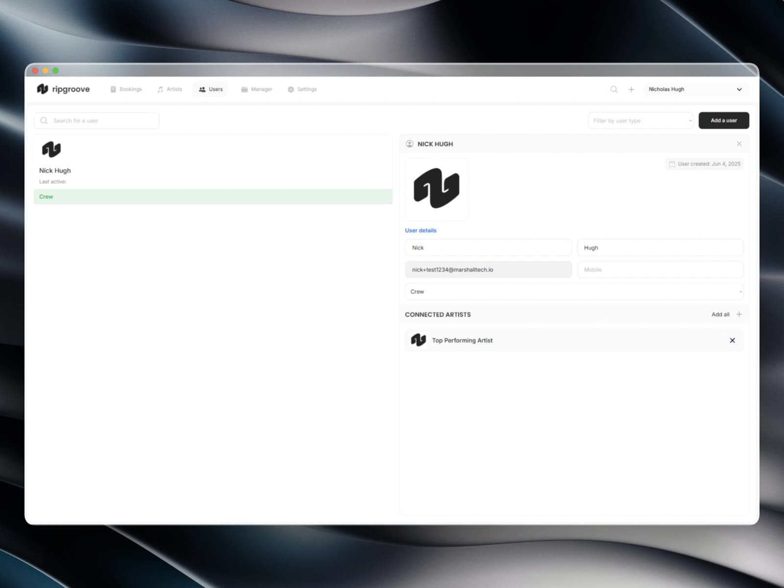 UNDR CTRL user profile and permissions panel